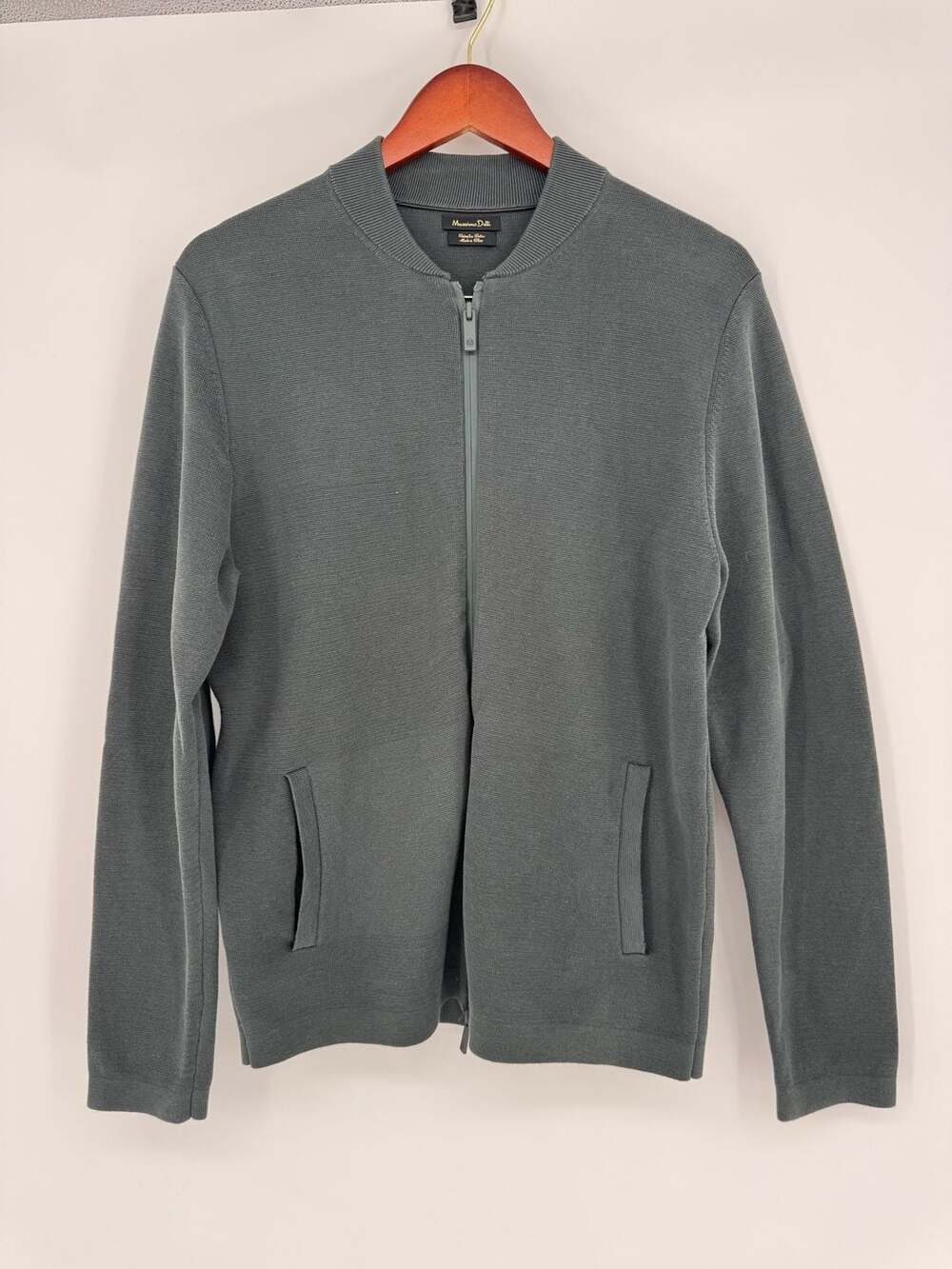 Massimo Dutti Men's Extrafine Cotton Full-Zip Knit Cardigan Sweater Jacket Gray